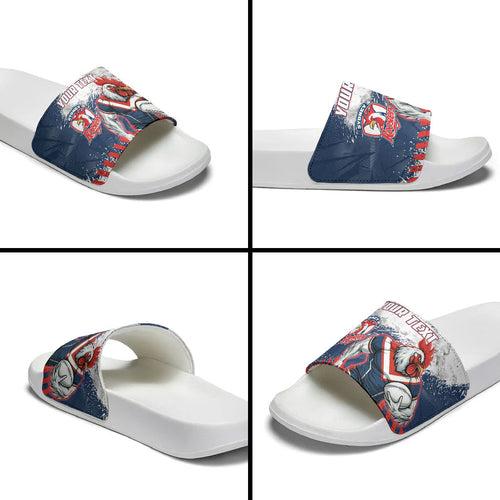 Personalized Sydney Roosters Rugby Slide Sandals Rooster Mascot - Sporty Splash Art Style