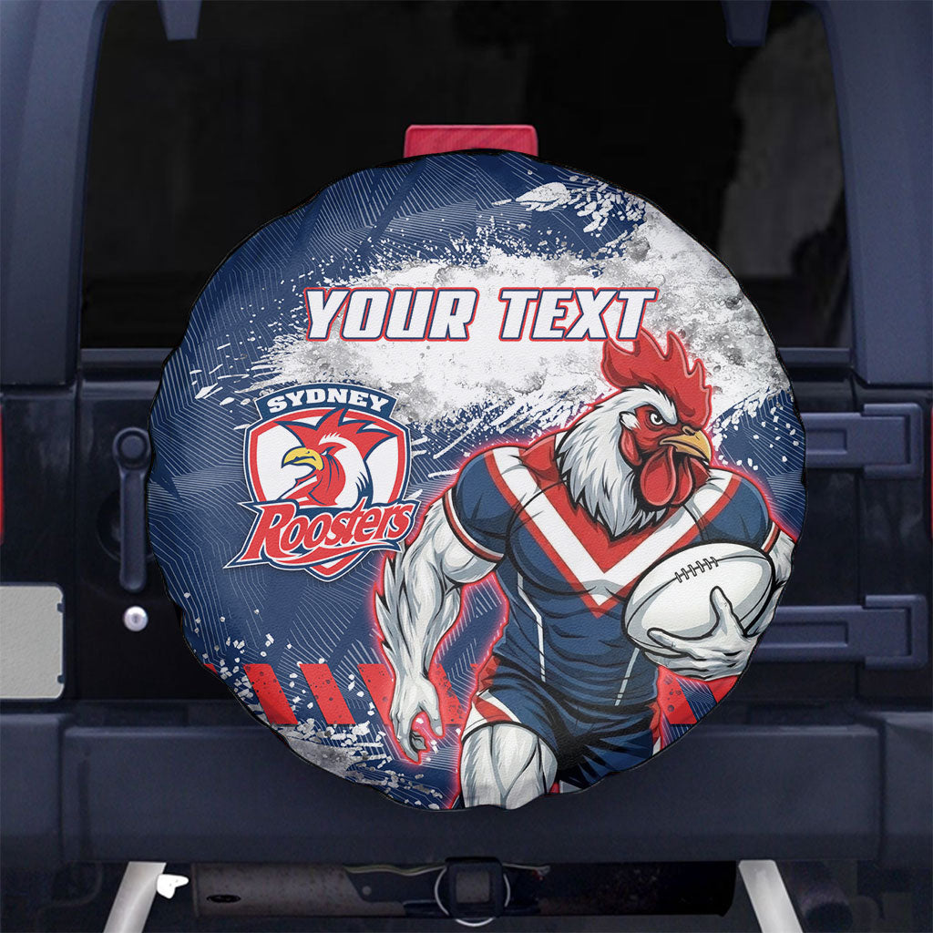 Personalized Sydney Roosters Rugby Spare Tire Cover Rooster Mascot - Sporty Splash Art Style