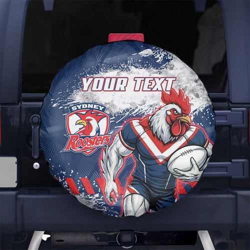 Personalized Sydney Roosters Rugby Spare Tire Cover Rooster Mascot - Sporty Splash Art Style