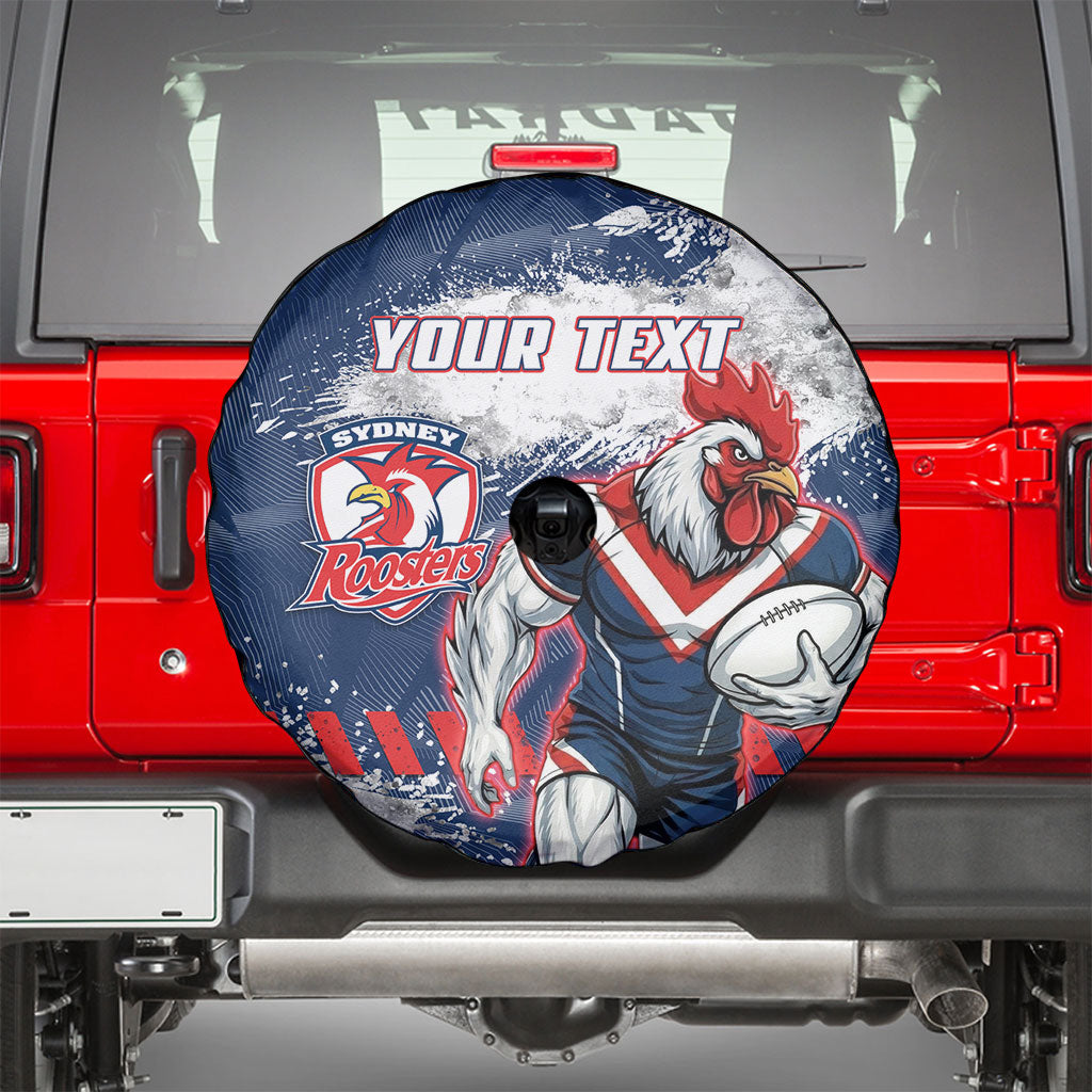 Personalized Sydney Roosters Rugby Spare Tire Cover Rooster Mascot - Sporty Splash Art Style