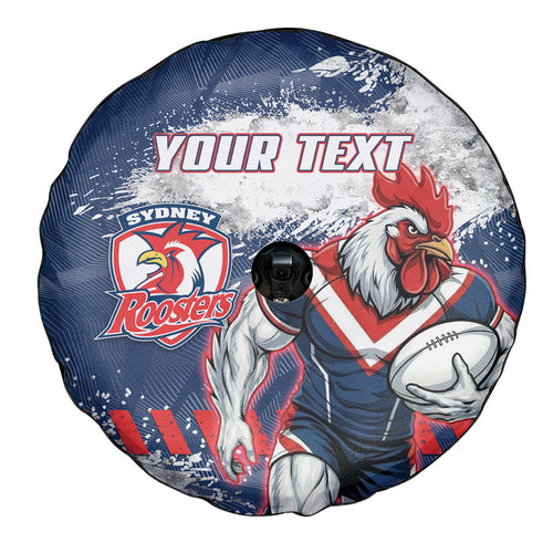 Personalized Sydney Roosters Rugby Spare Tire Cover Rooster Mascot - Sporty Splash Art Style