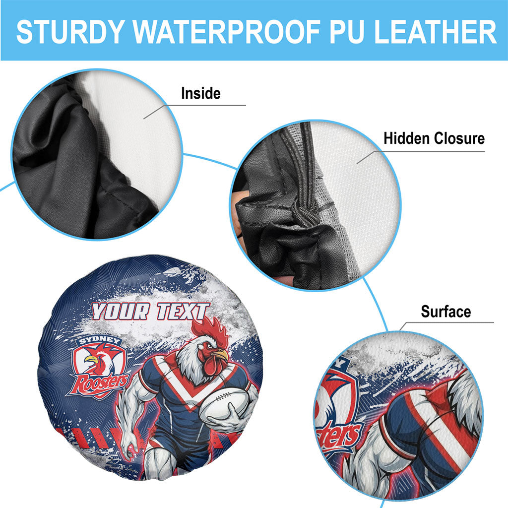Personalized Sydney Roosters Rugby Spare Tire Cover Rooster Mascot - Sporty Splash Art Style