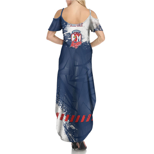 Personalized Sydney Roosters Rugby Summer Maxi Dress Rooster Mascot - Sporty Splash Art Style