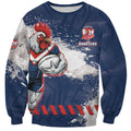 Personalized Sydney Roosters Rugby Sweatshirt Rooster Mascot - Sporty Splash Art Style