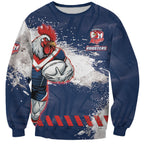 Personalized Sydney Roosters Rugby Sweatshirt Rooster Mascot - Sporty Splash Art Style