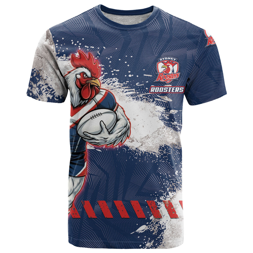 Personalized Sydney Roosters Rugby T Shirt Rooster Mascot - Sporty Splash Art Style