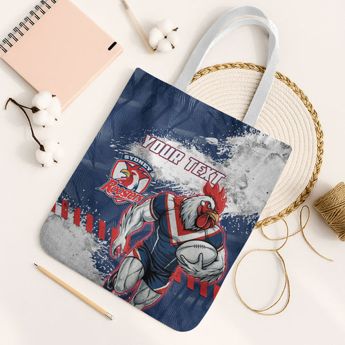 Personalized Sydney Roosters Rugby Tote Bag Rooster Mascot - Sporty Splash Art Style
