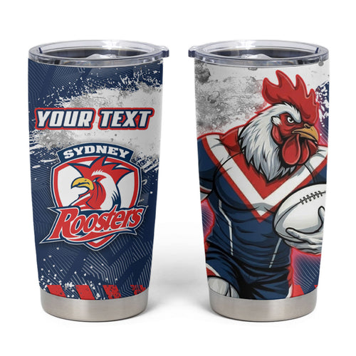 Personalized Sydney Roosters Rugby Tumbler Cup Rooster Mascot - Sporty Splash Art Style