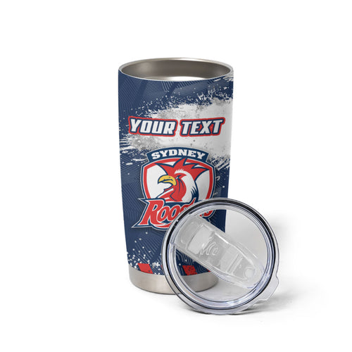Personalized Sydney Roosters Rugby Tumbler Cup Rooster Mascot - Sporty Splash Art Style