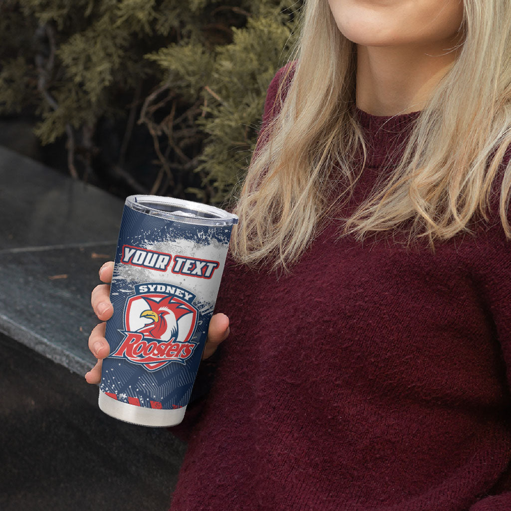 Personalized Sydney Roosters Rugby Tumbler Cup Rooster Mascot - Sporty Splash Art Style