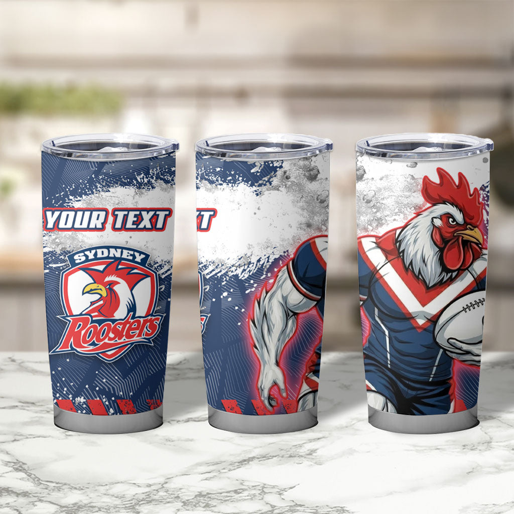 Personalized Sydney Roosters Rugby Tumbler Cup Rooster Mascot - Sporty Splash Art Style