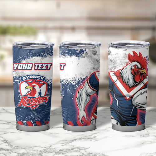 Personalized Sydney Roosters Rugby Tumbler Cup Rooster Mascot - Sporty Splash Art Style