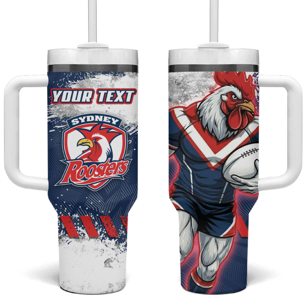 Personalized Sydney Roosters Rugby Tumbler With Handle Rooster Mascot - Sporty Splash Art Style