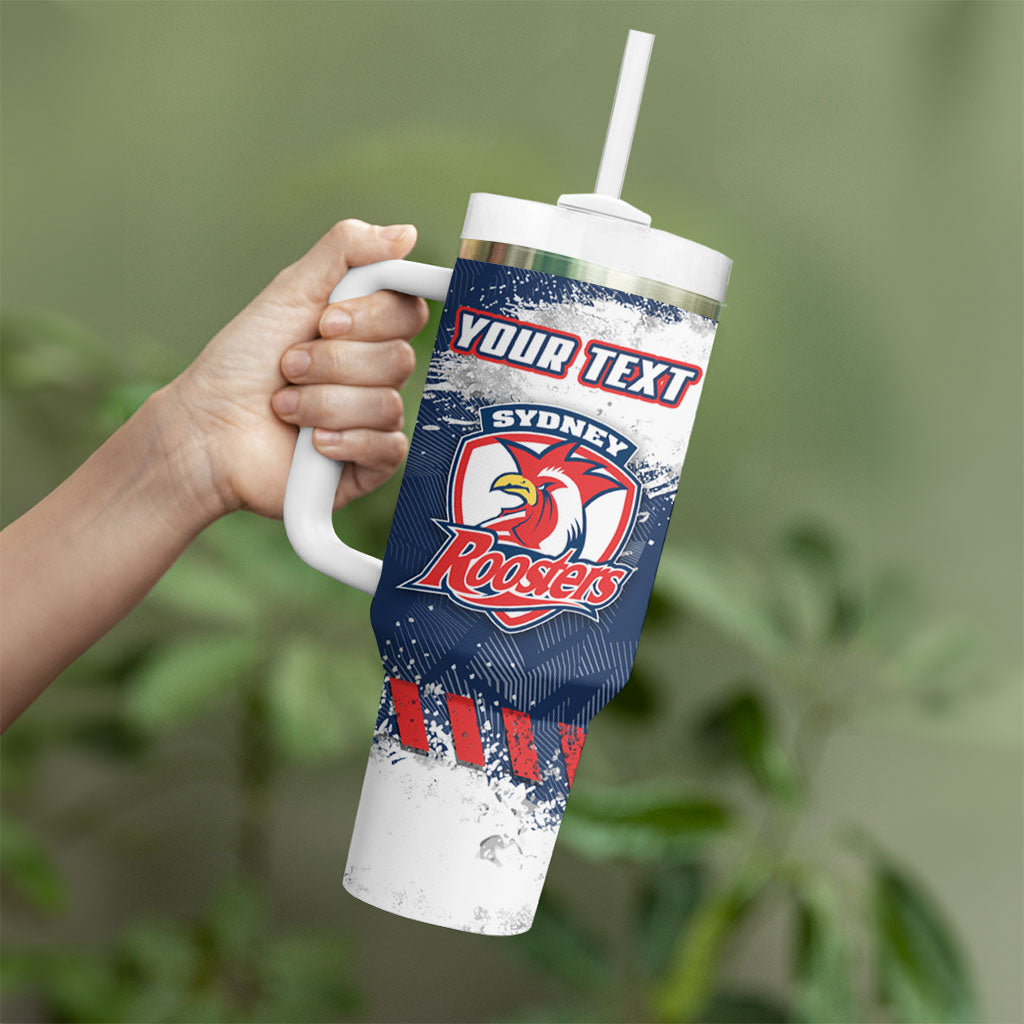 Personalized Sydney Roosters Rugby Tumbler With Handle Rooster Mascot - Sporty Splash Art Style