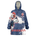Personalized Sydney Roosters Rugby Wearable Blanket Hoodie Rooster Mascot - Sporty Splash Art Style