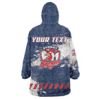 Personalized Sydney Roosters Rugby Wearable Blanket Hoodie Rooster Mascot - Sporty Splash Art Style