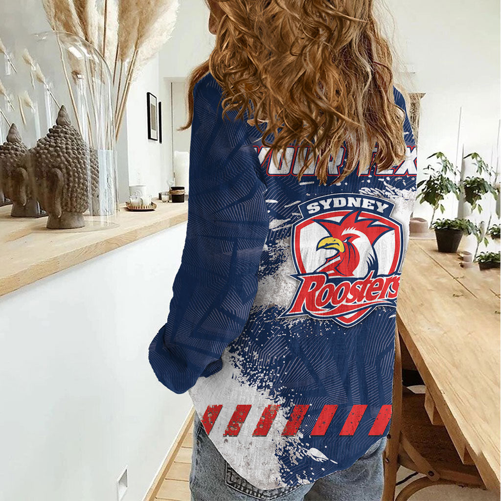 Personalized Sydney Roosters Rugby Women Casual Shirt Rooster Mascot - Sporty Splash Art Style