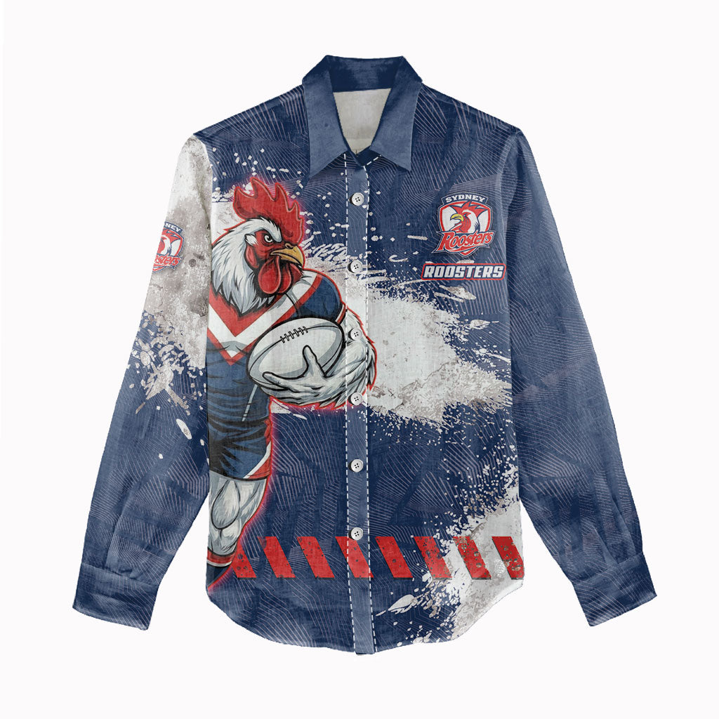 Personalized Sydney Roosters Rugby Women Casual Shirt Rooster Mascot - Sporty Splash Art Style