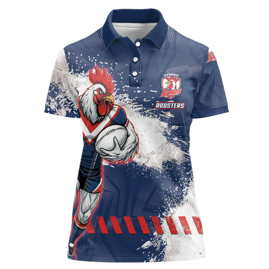 Personalized Sydney Roosters Rugby Women Polo Shirt Rooster Mascot - Sporty Splash Art Style