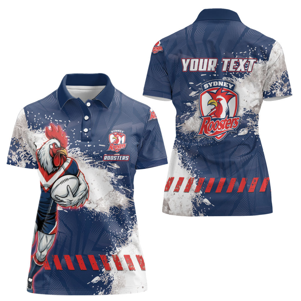 Personalized Sydney Roosters Rugby Women Polo Shirt Rooster Mascot - Sporty Splash Art Style