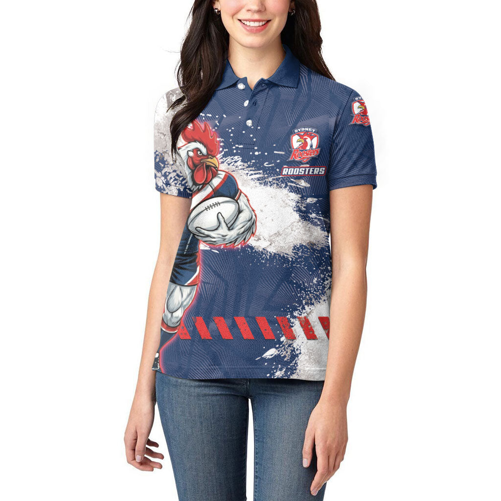Personalized Sydney Roosters Rugby Women Polo Shirt Rooster Mascot - Sporty Splash Art Style