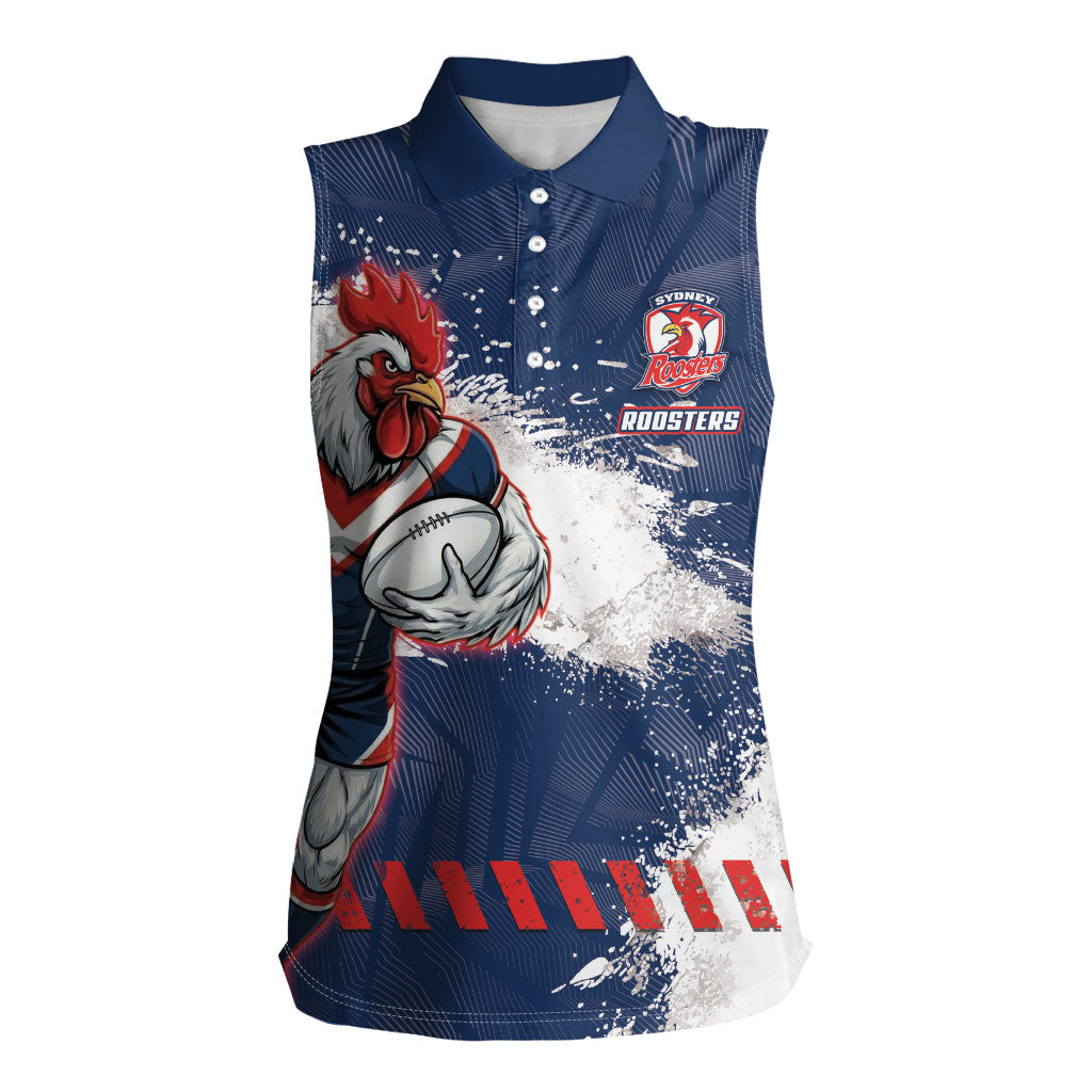 Personalized Sydney Roosters Rugby Women Sleeveless Polo Shirt Rooster Mascot - Sporty Splash Art Style