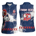 Personalized Sydney Roosters Rugby Women Sleeveless Polo Shirt Rooster Mascot - Sporty Splash Art Style