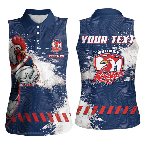 Personalized Sydney Roosters Rugby Women Sleeveless Polo Shirt Rooster Mascot - Sporty Splash Art Style
