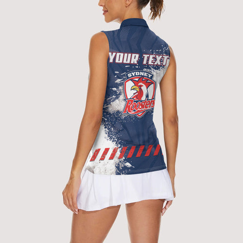 Personalized Sydney Roosters Rugby Women Sleeveless Polo Shirt Rooster Mascot - Sporty Splash Art Style