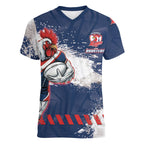 Personalized Sydney Roosters Rugby Women V-Neck T-Shirt Rooster Mascot - Sporty Splash Art Style
