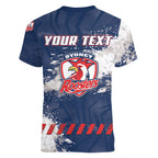 Personalized Sydney Roosters Rugby Women V-Neck T-Shirt Rooster Mascot - Sporty Splash Art Style