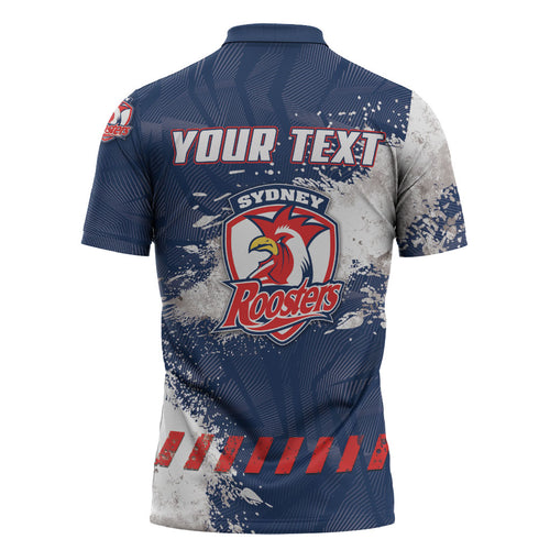 Personalized Sydney Roosters Rugby Zipper Polo Shirt Rooster Mascot - Sporty Splash Art Style