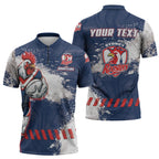 Personalized Sydney Roosters Rugby Zipper Polo Shirt Rooster Mascot - Sporty Splash Art Style