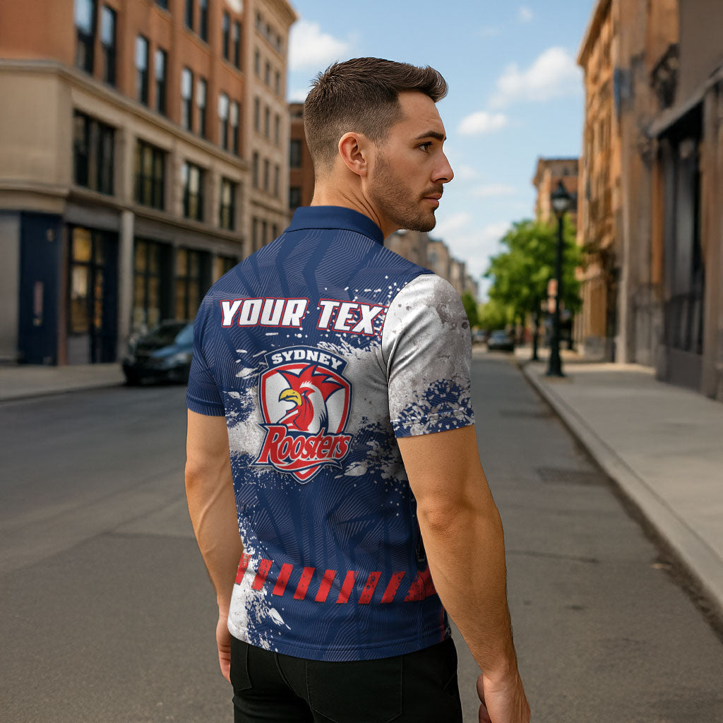 Personalized Sydney Roosters Rugby Zipper Polo Shirt Rooster Mascot - Sporty Splash Art Style