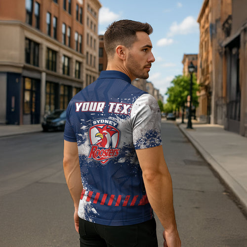 Personalized Sydney Roosters Rugby Zipper Polo Shirt Rooster Mascot - Sporty Splash Art Style