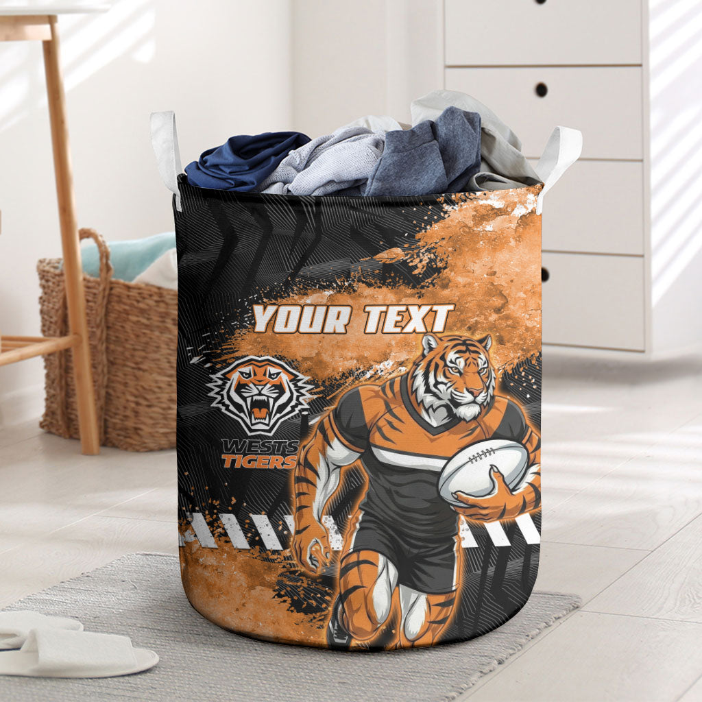 Personalized Wests Tigers Rugby Laundry Basket Tiger Mascot - Sporty Splash Art Style
