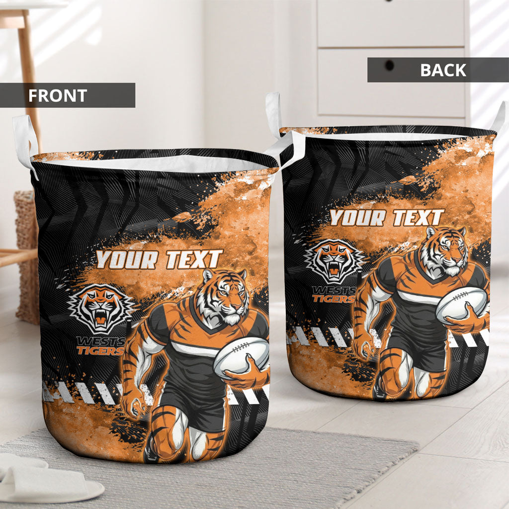Personalized Wests Tigers Rugby Laundry Basket Tiger Mascot - Sporty Splash Art Style