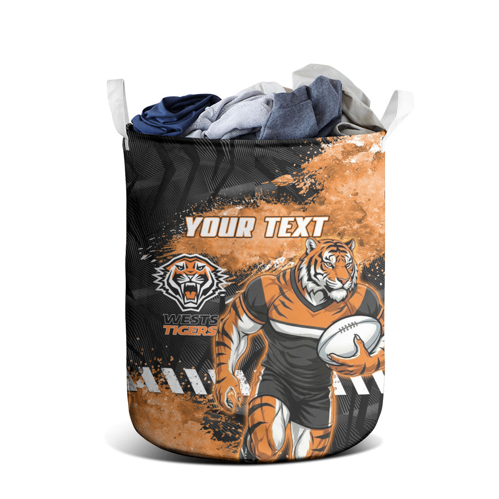 Personalized Wests Tigers Rugby Laundry Basket Tiger Mascot - Sporty Splash Art Style