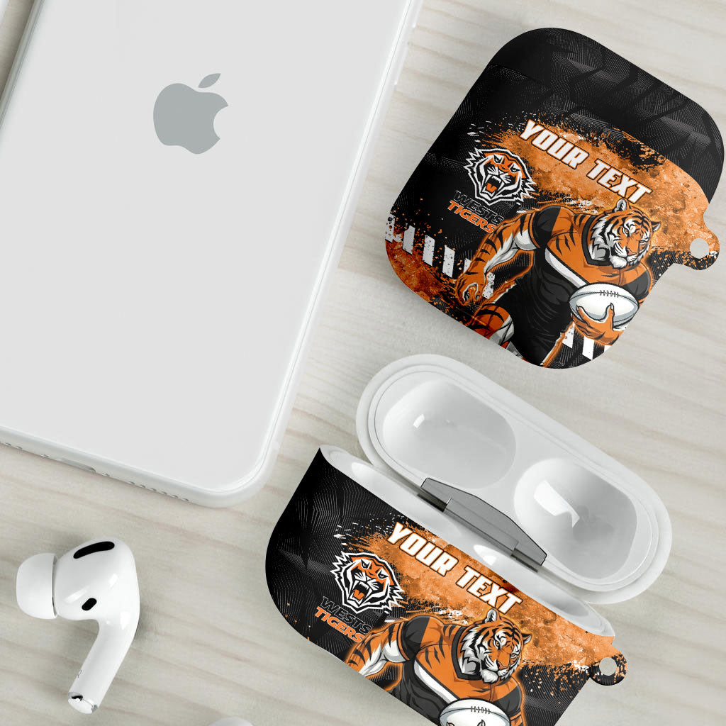 Personalized Wests Tigers Rugby AirPods Case Tiger Mascot - Sporty Splash Art Style
