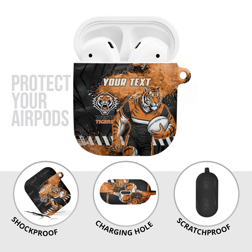 Personalized Wests Tigers Rugby AirPods Case Tiger Mascot - Sporty Splash Art Style