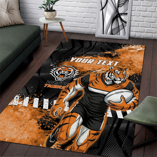 Personalized Wests Tigers Rugby Area Rug Tiger Mascot - Sporty Splash Art Style