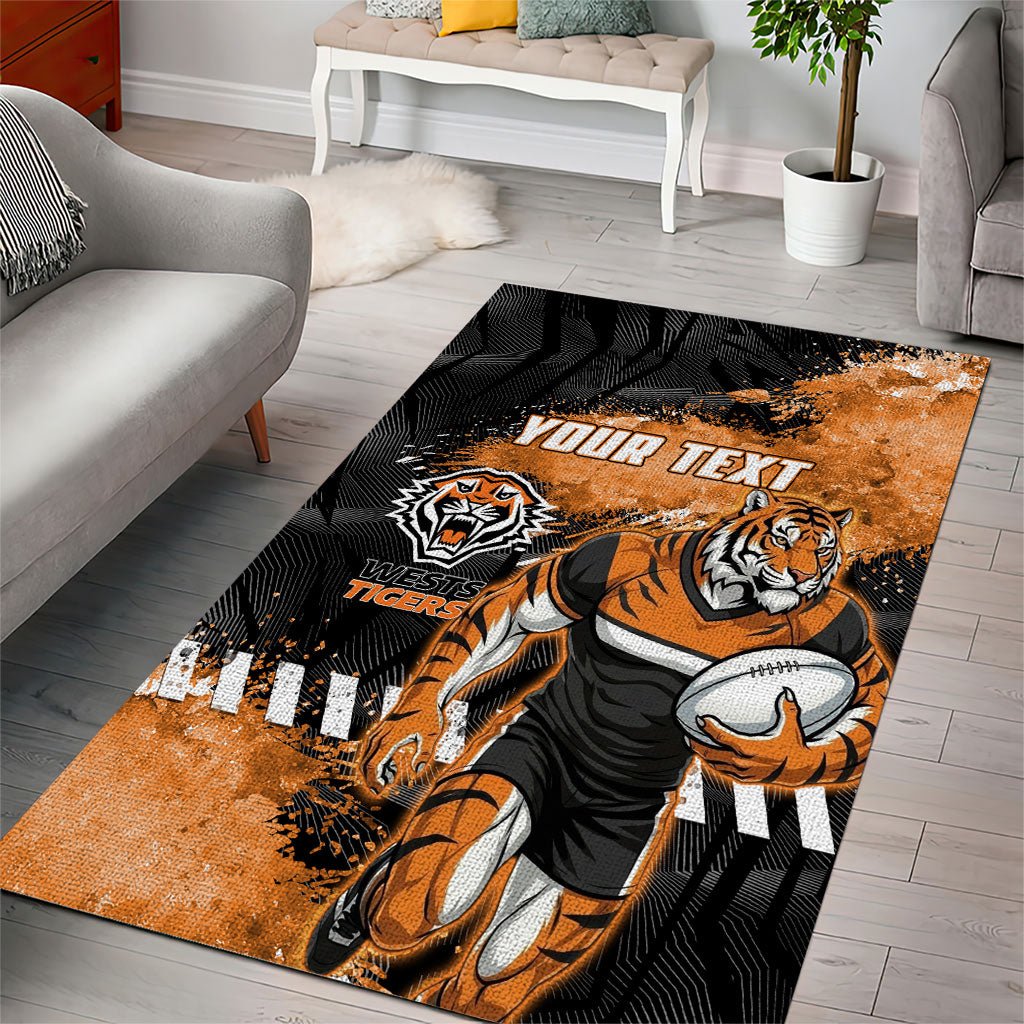 Personalized Wests Tigers Rugby Area Rug Tiger Mascot - Sporty Splash Art Style