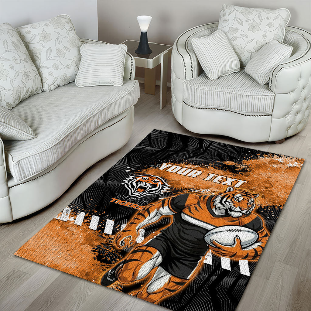 Personalized Wests Tigers Rugby Area Rug Tiger Mascot - Sporty Splash Art Style