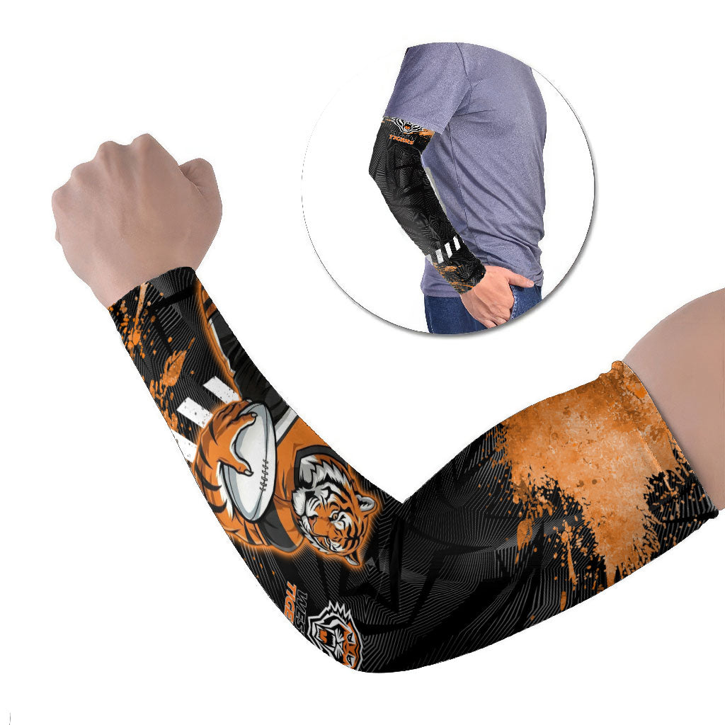 Personalized Wests Tigers Rugby Arm Sleeves Tiger Mascot - Sporty Splash Art Style