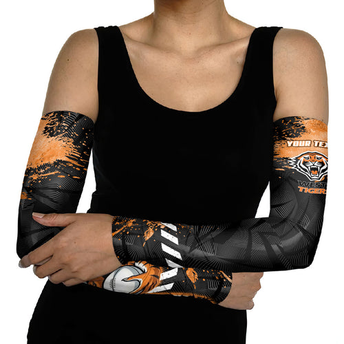 Personalized Wests Tigers Rugby Arm Sleeves Tiger Mascot - Sporty Splash Art Style