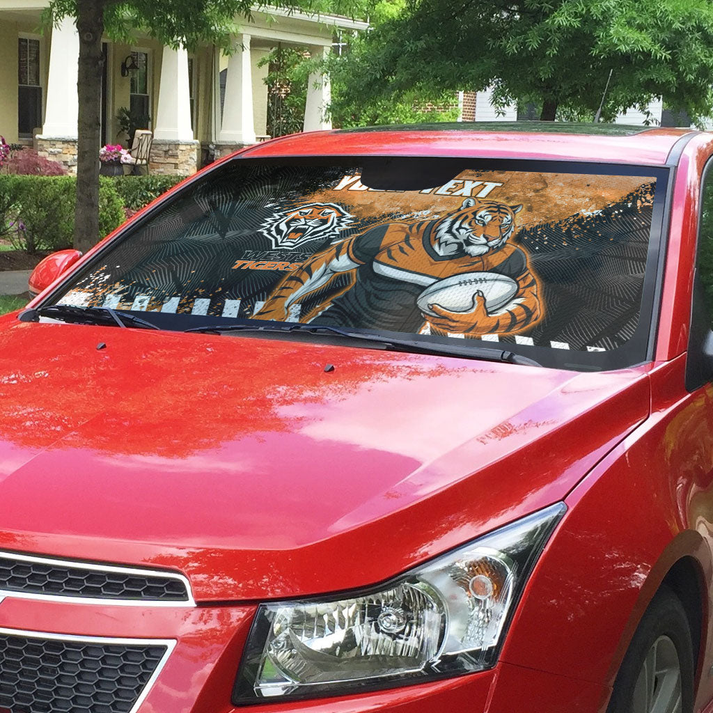 Personalized Wests Tigers Rugby Auto Sun Shade Tiger Mascot - Sporty Splash Art Style