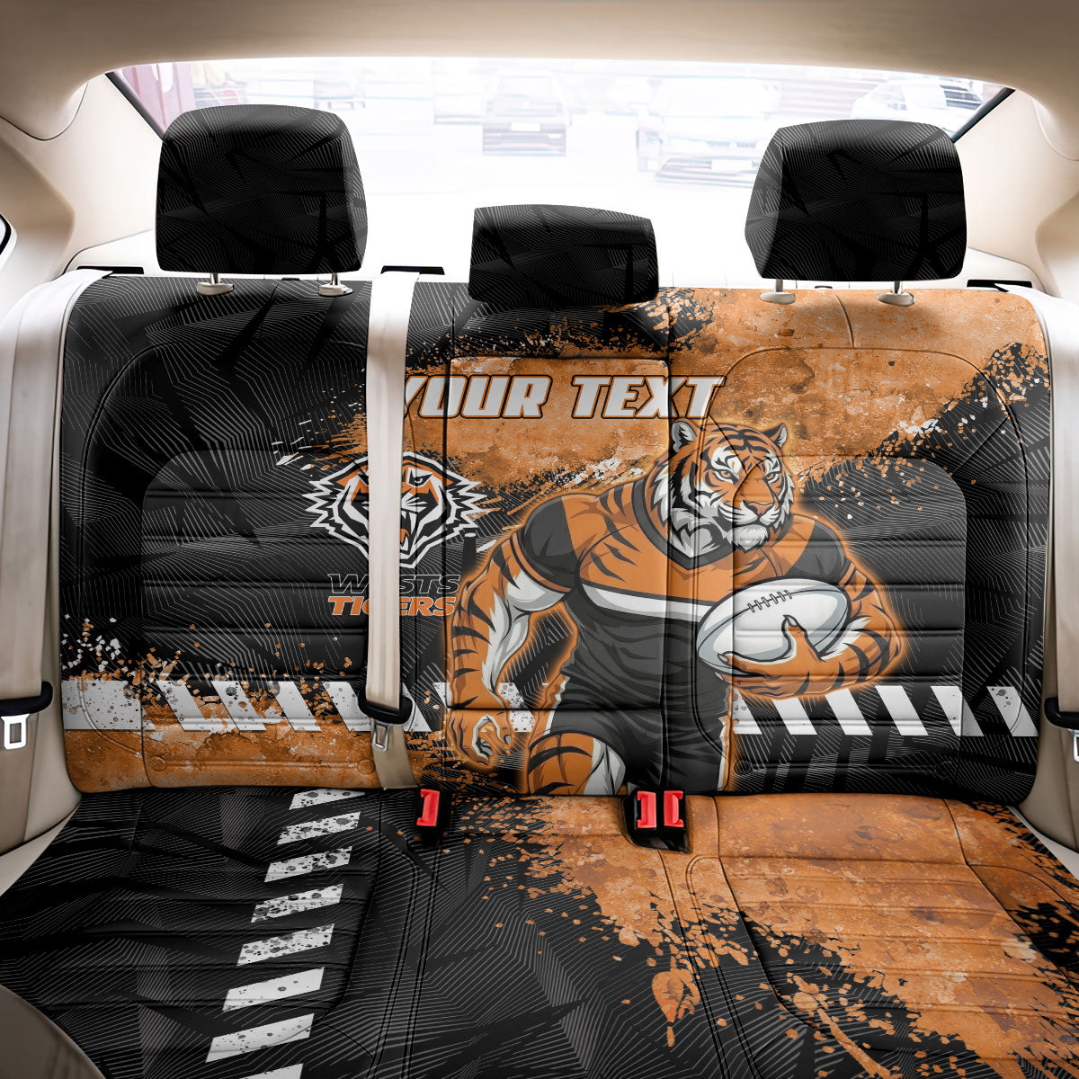 Personalized Wests Tigers Rugby Back Car Seat Cover Tiger Mascot - Sporty Splash Art Style