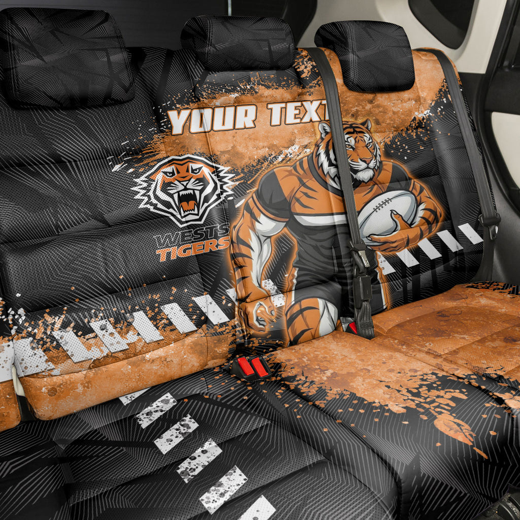 Personalized Wests Tigers Rugby Back Car Seat Cover Tiger Mascot - Sporty Splash Art Style