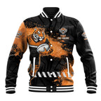 Personalized Wests Tigers Rugby Baseball Jacket Tiger Mascot - Sporty Splash Art Style