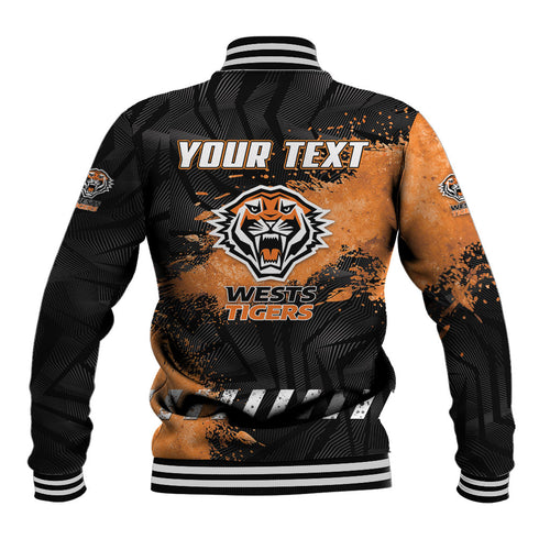 Personalized Wests Tigers Rugby Baseball Jacket Tiger Mascot - Sporty Splash Art Style
